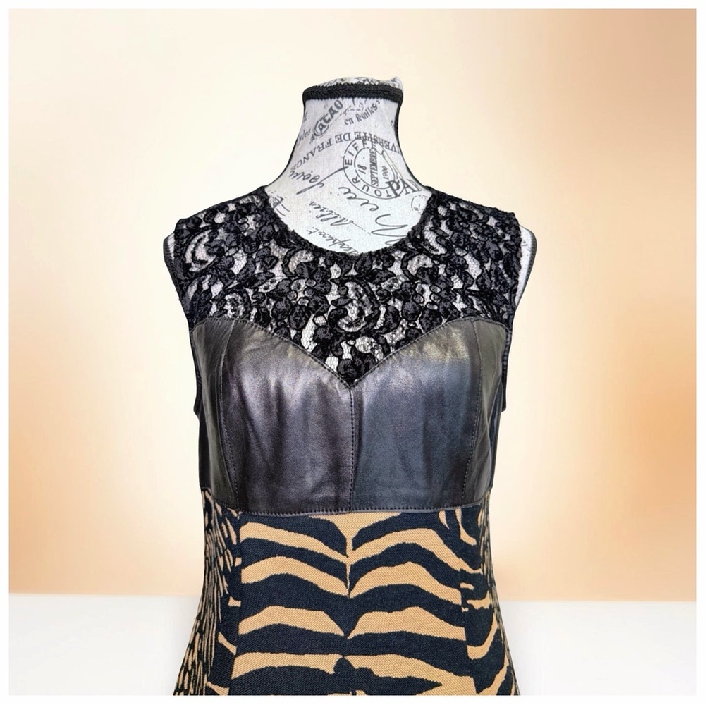 Tracy Reese Zebra Print Dress | Leather Lace Mixed Media | Statement Piece | 8 - Picture 7 of 16